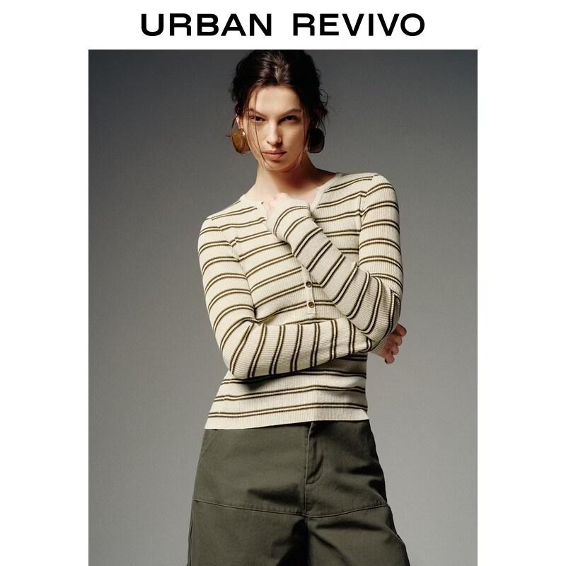 

UR2026 Women s Slim Fit Color-block Striped Knit Top XS