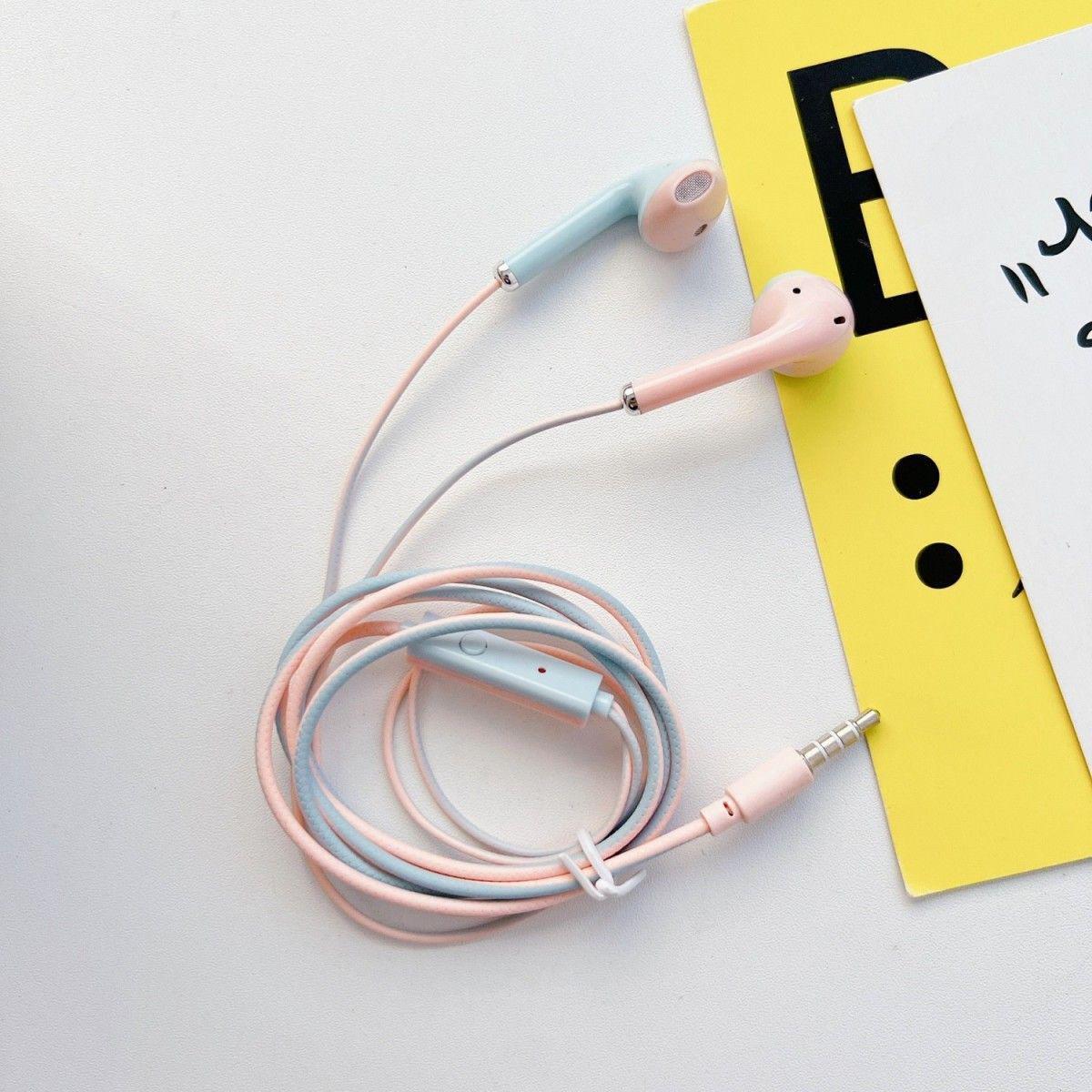 

Macaron Two-Tone Heavy Bass In-Ear Wired Earphones: Universal Earplugs for Students розовый/синий