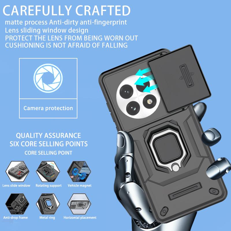For OnePlus 13 Phone Case Slide Lens Protect Armor Phone Case for OnePlus13 1+13 ONEPLUS13 Car Magnetic Ring Holder Back Cover