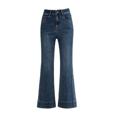 French Gentle Style Denim Trousers for Women In Autumn New High-waisted Temperament Versatile Nine-point Flared Pants