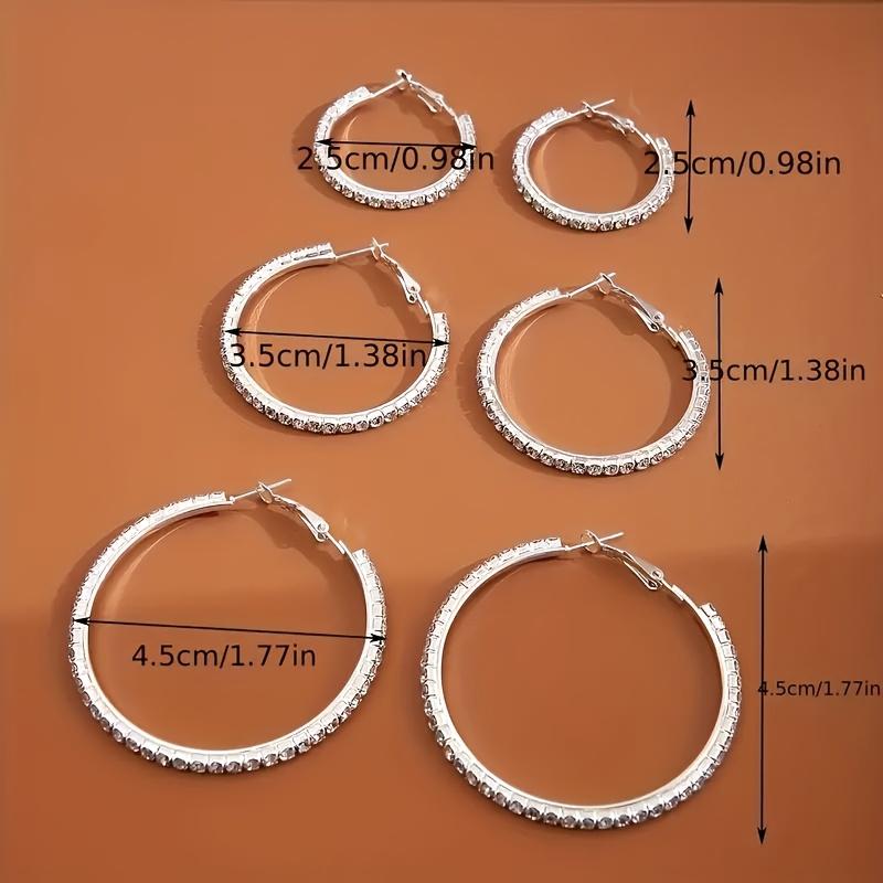 European & American fashion sparkling earrings, minimalist & high-end. Creative exaggerated large/medium/small hoop design, sold as 3-pair set.