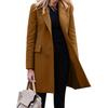 Women's Coat Winter Medium-length Row of Buttons Solid Color Tweed Long Sleeve Turn-down Colla Coats