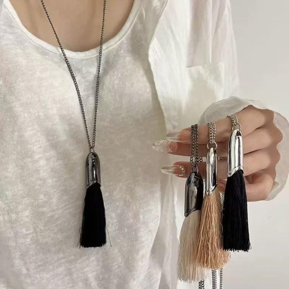 Korean Creative Design Geometry Brush Tassel Pendant Necklace for Women Fashion Personality Long Sweater Chain Jewelry Accessory