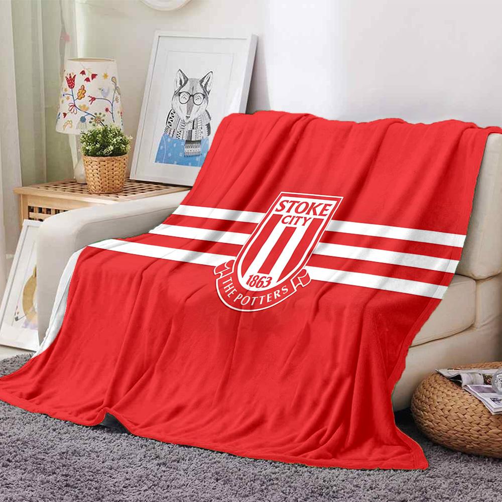 Stoke Football Club Flannel Blanket, Soft Polyester, Modern Design, All-Season for Camping, Travel, Gifts for Holidays or Birthdays