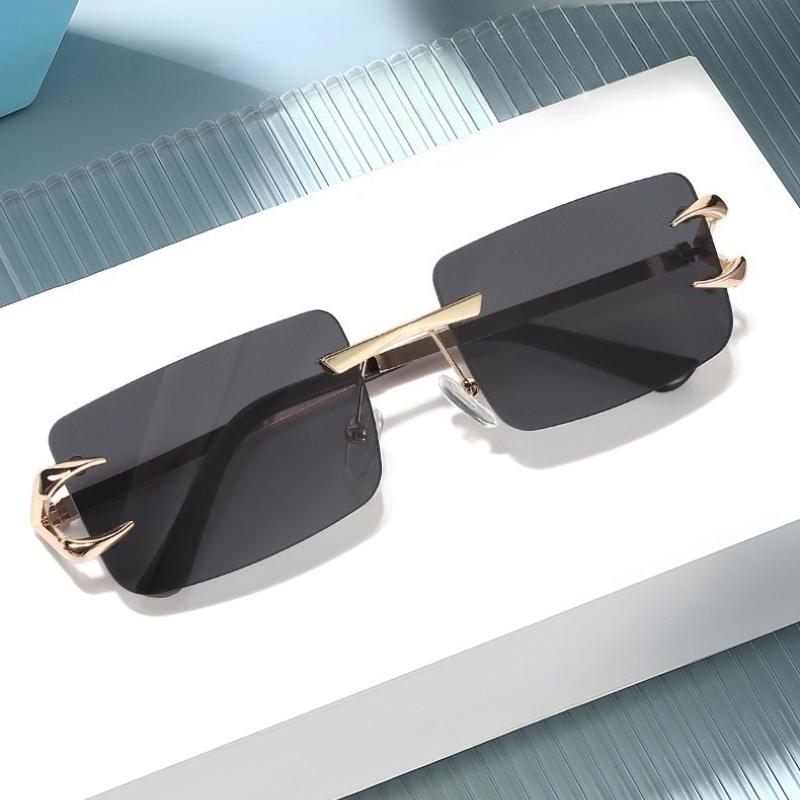 2PCS European and American Retro Gradient Frameless Sunglasses for Men New Trend Boxy Sunglasses for Women UV Resistant