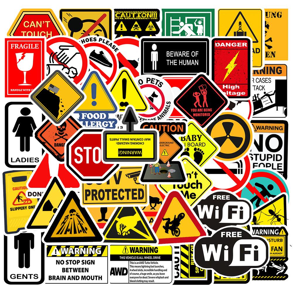 10/30/50pcs Warning Signs Graffiti Stickers Funny Danger Banning Pattern Decals DIY Phone Laptop Motorcycle Notebook Sticker Toy