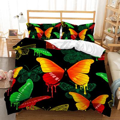 Kit de Roupa de Cama Três Peças Borboleta Impressão Digital Capa de Edredom Roupa de Cama