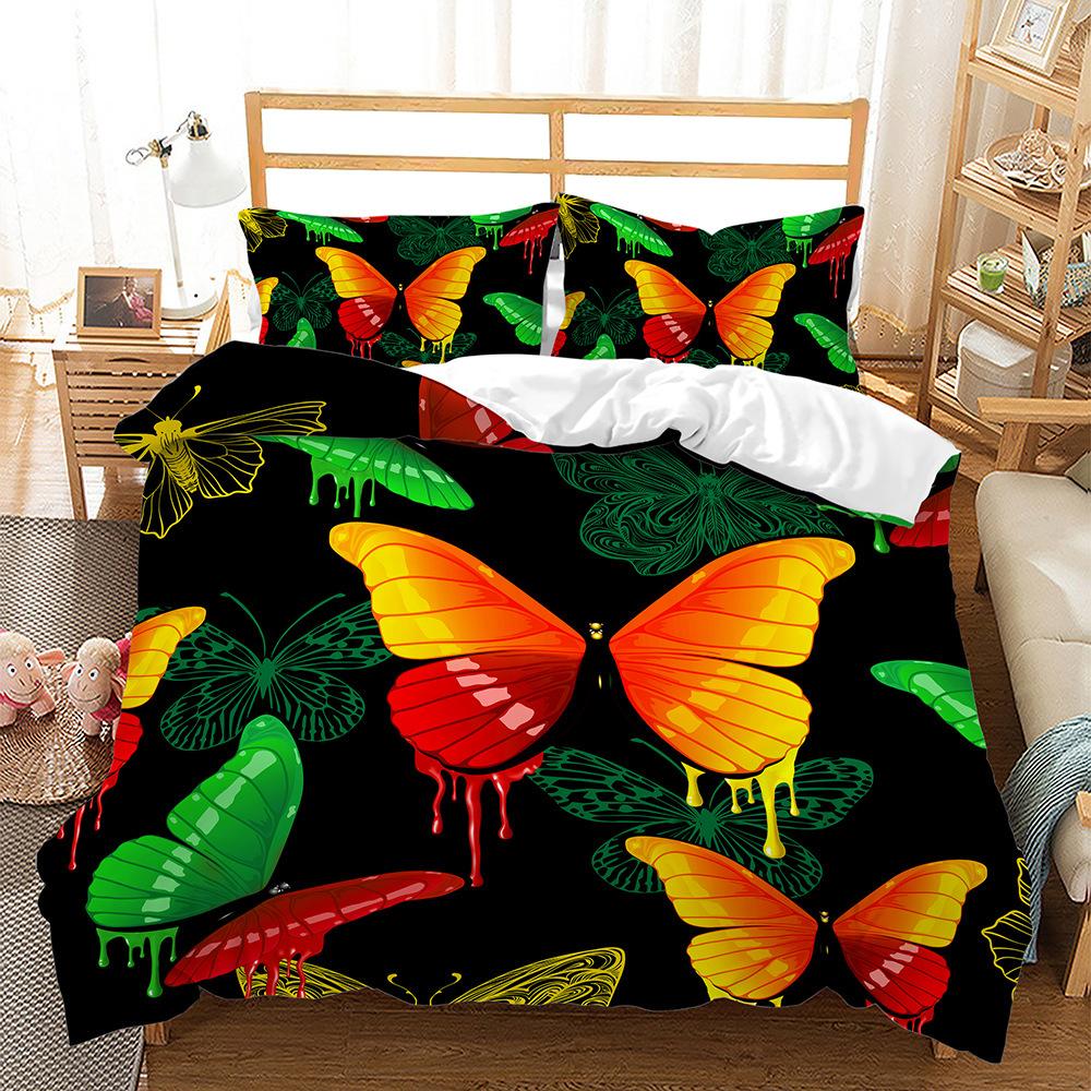 

Bed Three-Piece Butterfly Kit Digital Printing Quilt Cover Bedding 135 * 200 (two-piece set) 90g