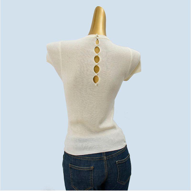 Six Wool Soft Glutinous Knitting Bottoming Shirt for Women Spring and Autumn Elegant Silm Slim Looking Short Sleeve Round Neck Pullover Top Length