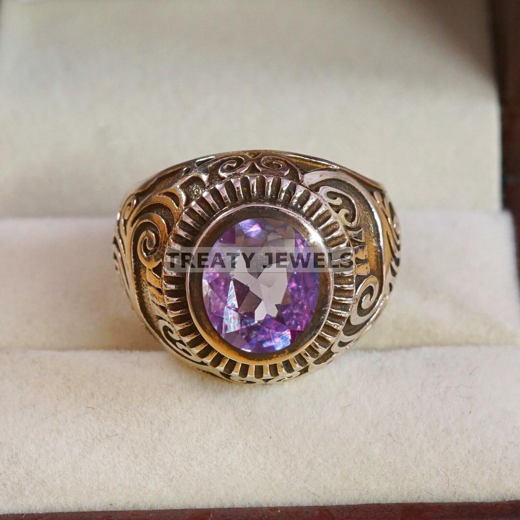 Alexandrite Oval Cut  Gemstone With 925 Sterling Silver Ring For Men's #A602 JL375656785173