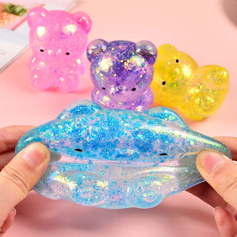 Juguetes Blandos Oso con Purpurina Suave de Elevación Lenta Juguetes para Apretar Fidget para Adultos Lindo Oso para el Estrés Ansiedad