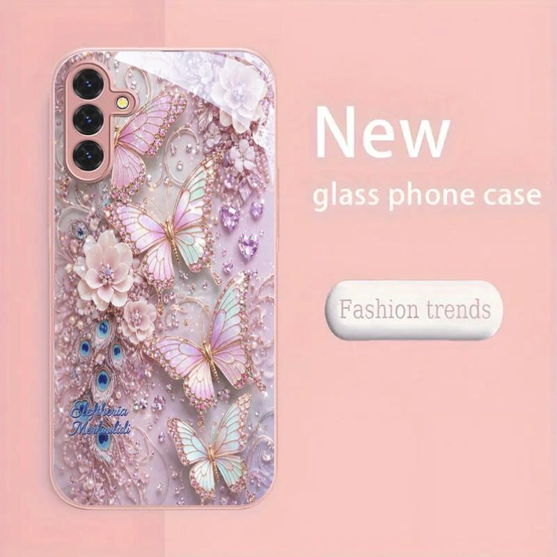 Pink Butterfly Hot-selling Exquisite Beautiful PhoneCase Glass PhoneCase for Samsung Galaxy S26 S25 S24 S23 S22 FE Ultra Plus