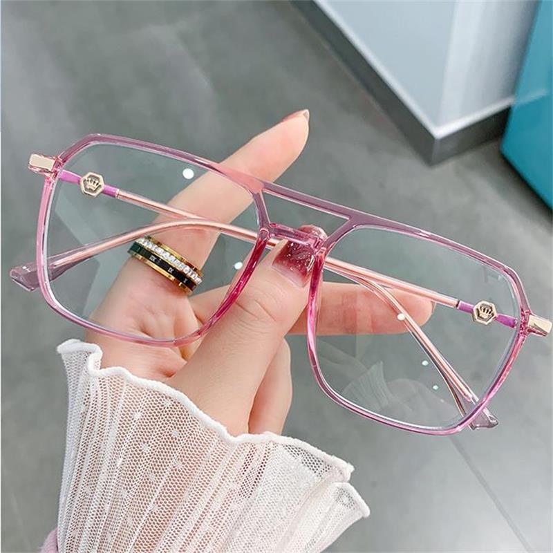 Transparent Pink Square Glasses Frame Luxury Oversized Designer Shades Clear Computer Glasses Women Men Anti Blue Light