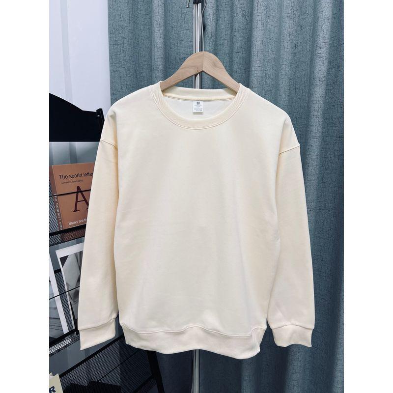 2025 New Autumn and Winter Trendy Solid Color Crew Neck Sweatshirt for Men and Women, Fleece-Lined, Loose Casual Top, Youth Base Shirt