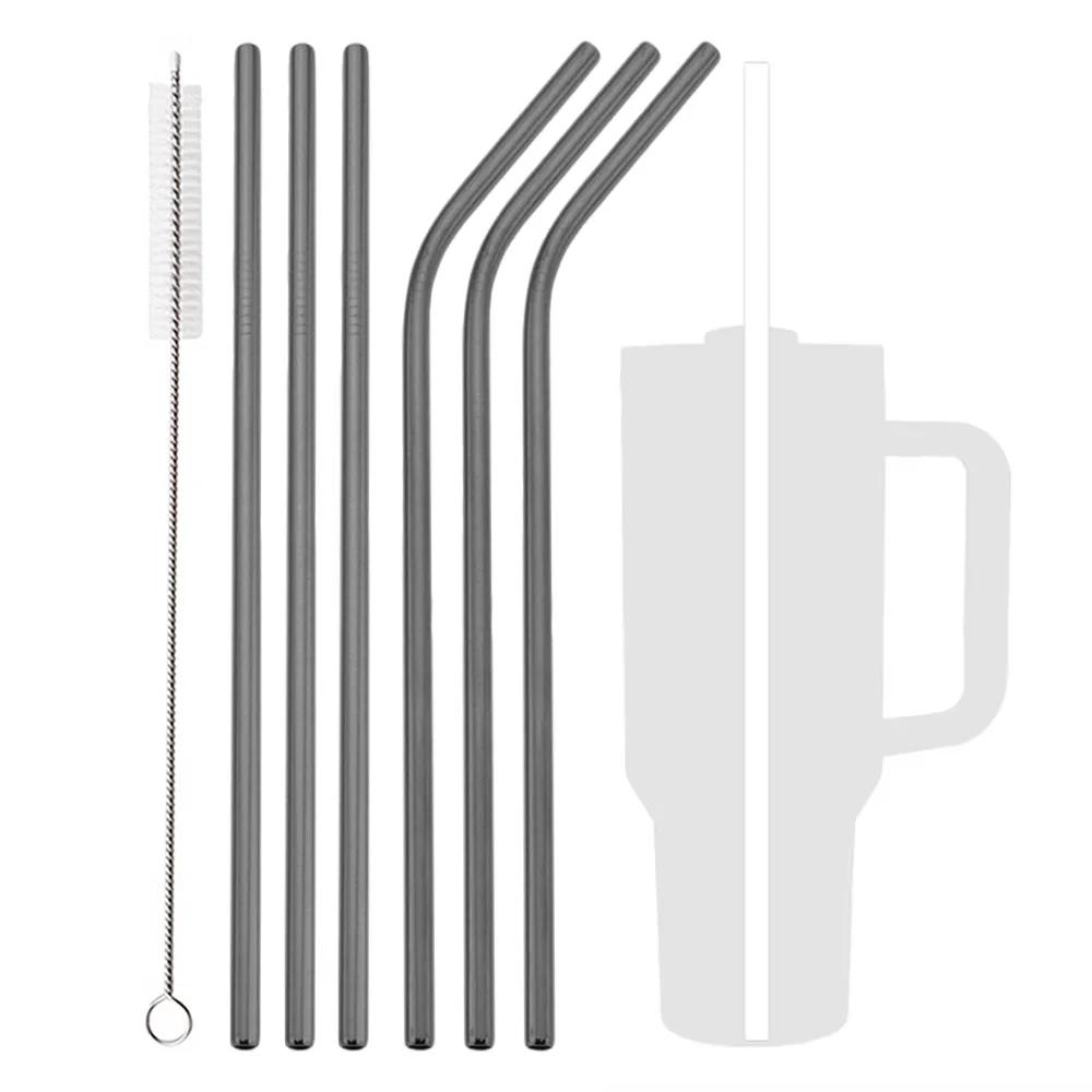 Coloful Reusable Drinking Straw Metal Straws 7Pcs Stainless Steel Straws Set with Brush Bar Cocktail Straw for Glasses Drinkware