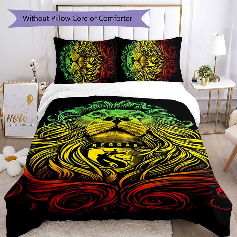 Rastafari Lion of Judah 3pcs Bedding Set Duvet Cover Closure Includes 1 Duvet Cover & 2 Pillowcases for All Seasons Bedroom Home Dorm Decor