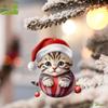 2D Christmas Cat Pendant Flat Decorative Cat Xmas Hat Ornament Acrylic Cat Car Pendant Christmas Tree Decorations