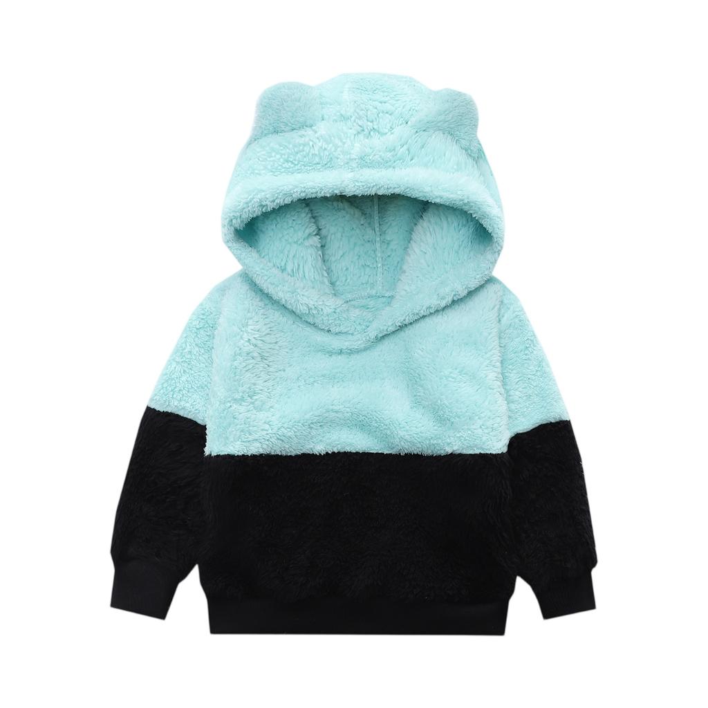 Kids' Color Block Hoodie Plush Winter Top