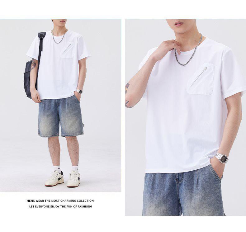 2026 Men's Summer Versatile Zipper Pocket Loose T-Shirt