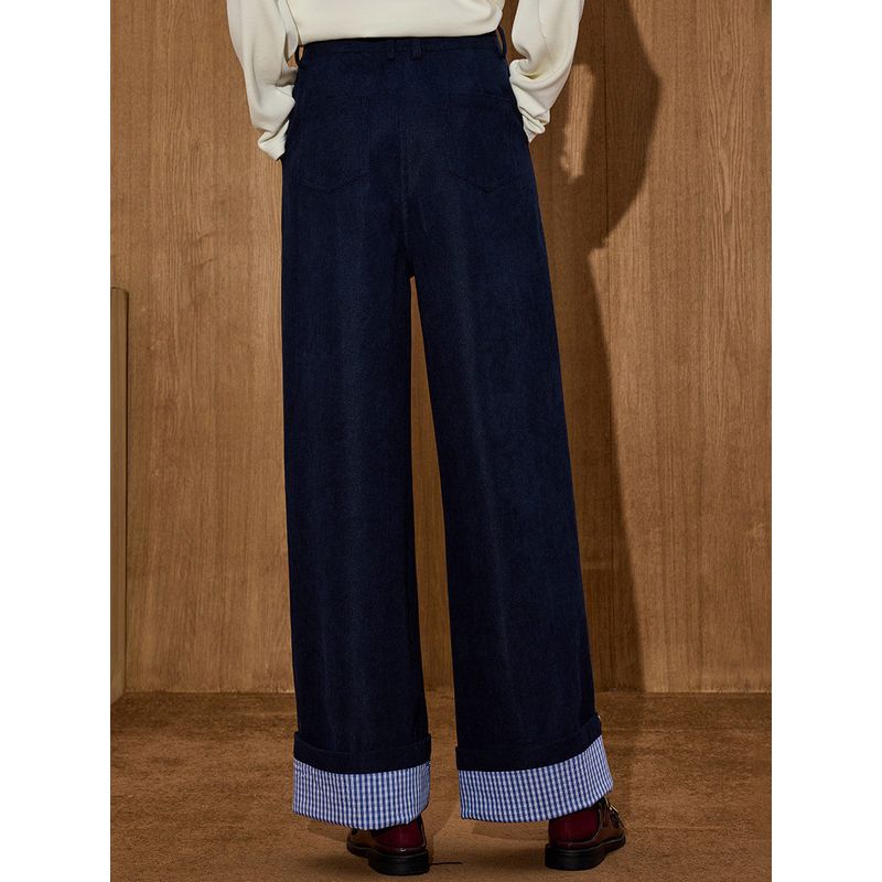 Coolhut Preppy Style Blue Plaid Contrast Corduroy Straight-Leg Slimming Winter New Women's Casual Pants