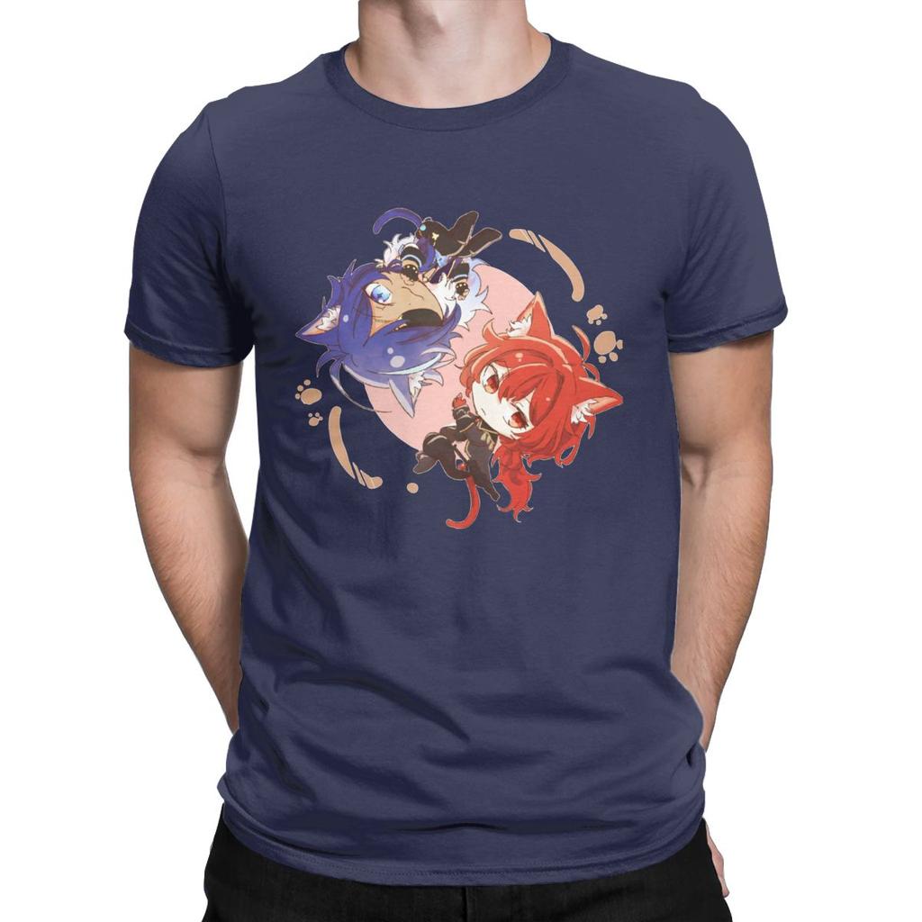 Genshin Impact Chibi Kaeya And Diluc T Shirts Men Anime Game Novelty Tee Shirt Crew