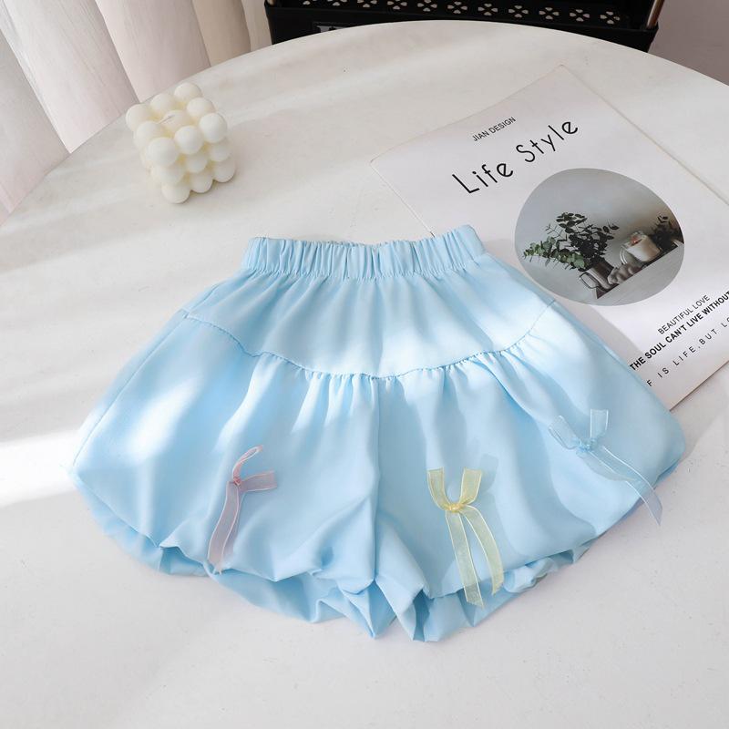 Korean Style Summer 2025 Lace Trim T-shirt & Bloomers Set for Toddlers