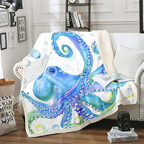 Cartoon Octopus Flannel Blanket Living Room Bedroom Decorative Blanket Lunch Break Blanket Blanket