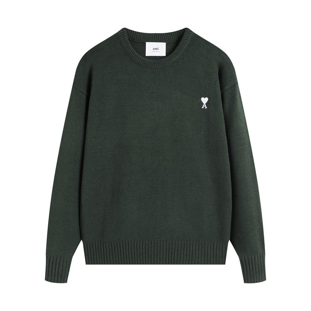 AMI 2025 Klasický pár Kulatý výstřih Stejná barva Plochá výšivka Láska Vlněný svetr