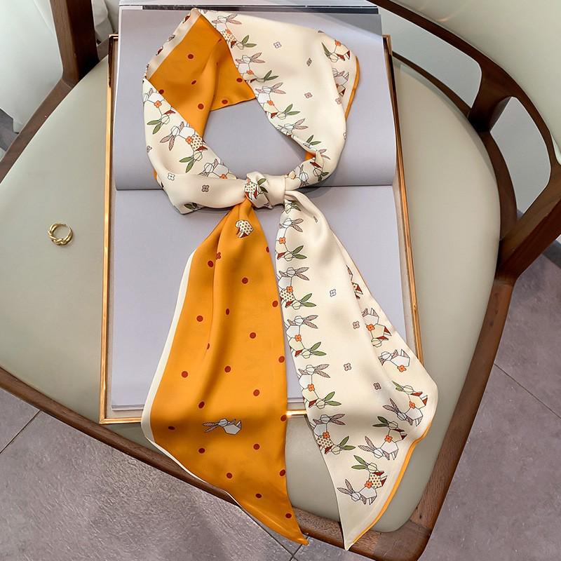 Korean Polka Dot Skinny Scarf: Imitation Silk Spring/Summer Neck Scarf & Headband Tie for Women