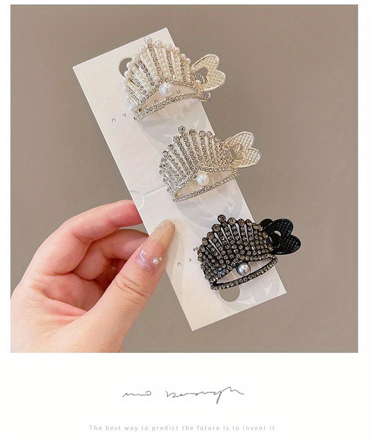 1pc Elegant Crystal Shark Hair Claw High Ponytail Clip Fixed Artifact Women's Pearl Crown Hair Clip Hair Accessory