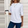 Women's Casual Solid Color Hollow-out Buttons Decorated Round Neck T-shirt Top
