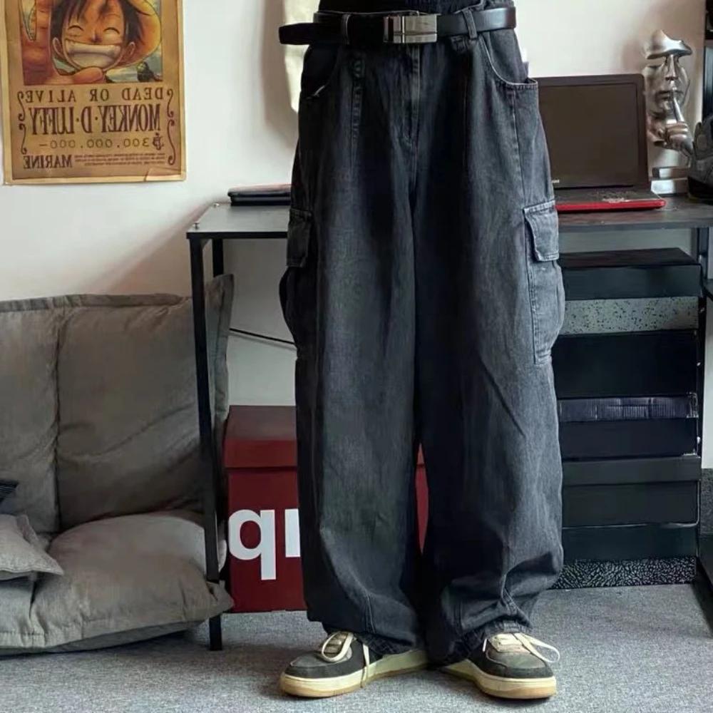 Retro Baggy Jeans Trousers Male Denim Pants Black Wide Leg Pants Men's Jeans Cargo Streetwear