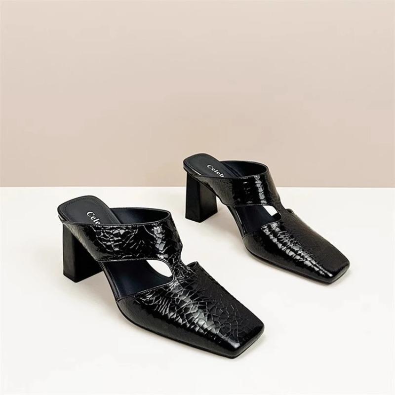 Mode Damen Schuhe Markendesign Sandale Slingback Gladiator Dick Absatz Sandale Quadratisch Zehenpartie Leder Lässige Sandalen Damen Pumps