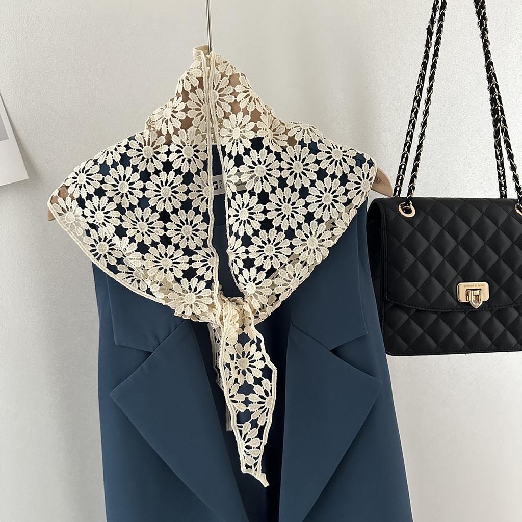 Hollow Lace Shawl Spring Summer Retro Fashion Versatile Triangle Scarf Lace Floral Triangle Scarf Solid Color Neckerchief Wraps