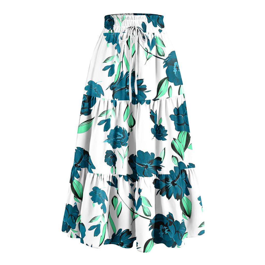 Gonna Lunga Casual Primaverile da Donna con Volant Gonna Tinta Unita Gonna Retro Pieghettata