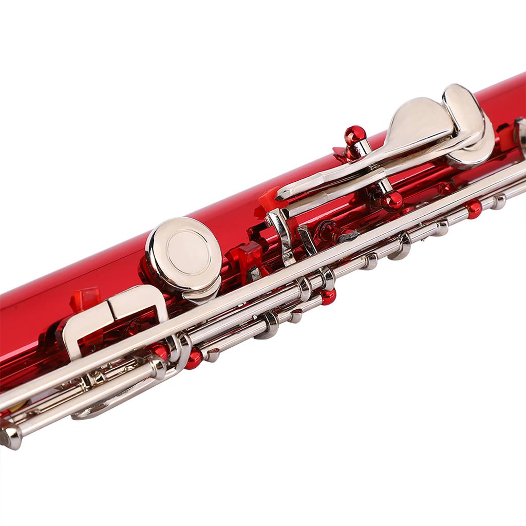 LADE C Key 16 Hole Brass Flute Beginner Kit Storage Case Cleaning Cloth Gloves (red)