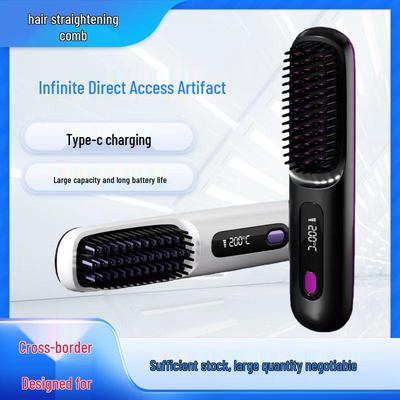 New Portable LCD Wireless Ceramic Hair Straightener Comb - Damage-Free and Rechargeable MINI Brush