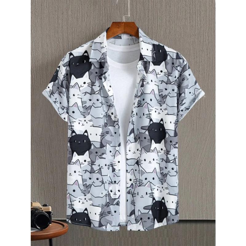 Neuer Eingang Übergrößen Herren Hawaiianisches Hemd 3D Tier Katze Druck Hemd Herren Sommer Mode Lässig Kragenhemd Knöpfbares Hemd