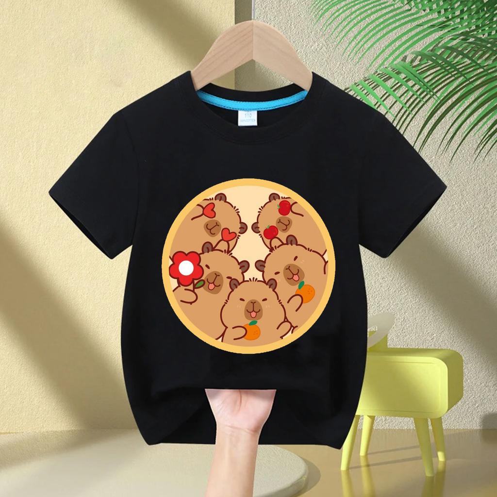 Funny Cool Skateboard Capybara Children's T-shirt Print Summer Breathable Cotton Short Sleeve Casual Boys Girls Birthday Gift