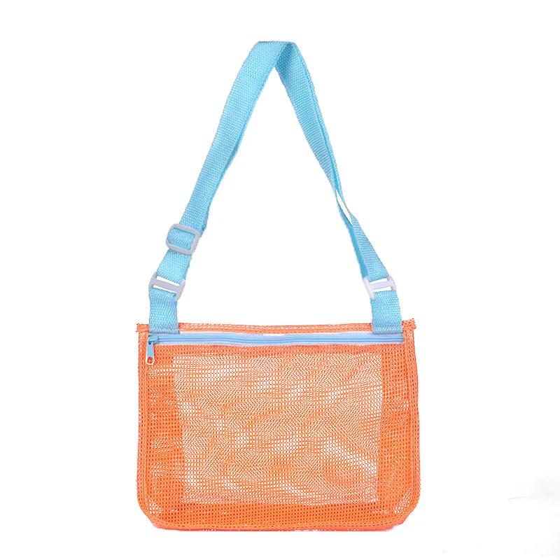Mesh Beach Bag for Kids Toy Organizer Net Zipper Adjustable Shoulder Strap Storage Pouch Child Shell Collecting Bag Round Bucket