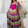 European & American Rose Red Heart Rayon Beach Robe: Loose Vacation Bikini Cover-up