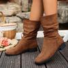 Plus Size Stack Boots Fashion Round Toe Suede Sleeve Soft Sole Anti-Slip Wear-Resistant Block Heel Booties