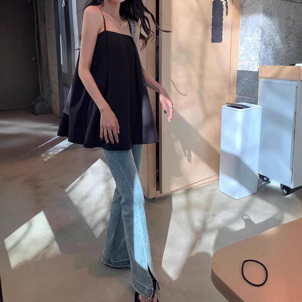 Black One-Shoulder Sleeveless Camisole Vest for Petite Women - Versatile Summer Design