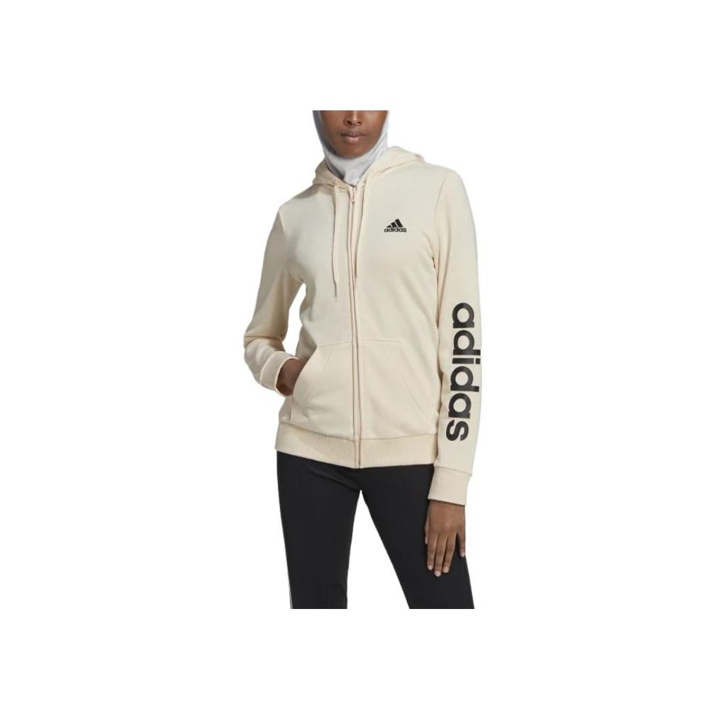 adidas Side Logo Brand Print Athletic Zip-Fit Hoodie Women Hoodies Off-White HL2066