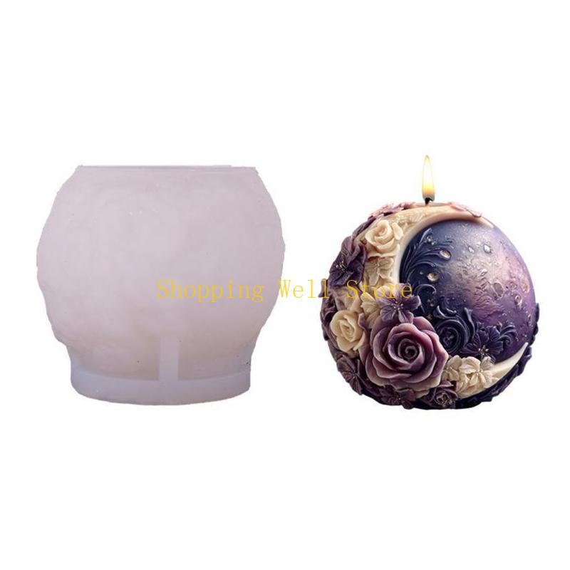 KX4B Mold,Round Silicone Mold for Candle Making Floral Moon Mold for Handmade Soap,Aromatherapys
