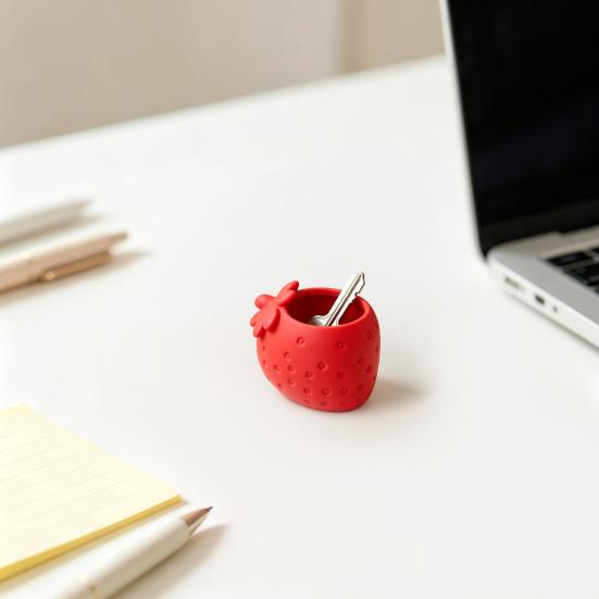 Cute Desk Organizer for Stationery Strawberry Shape Storage Container, 3D Printed Fruit Shaped Desktop Environmentally Friendly PLA Decor Trinkets