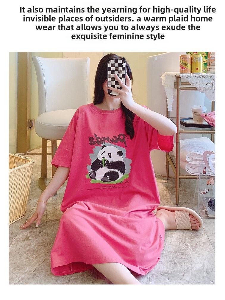 Women's Plus Size Summer Cartoon Nightdress – Lightweight, Round Neck, Short Sleeves, Mid-Length