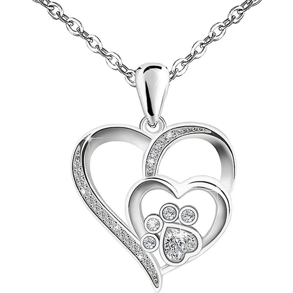 Female Crystal White Zircon Stone Heart Pendant Necklace Vintage Silver Color Wedding Jewelry For Women