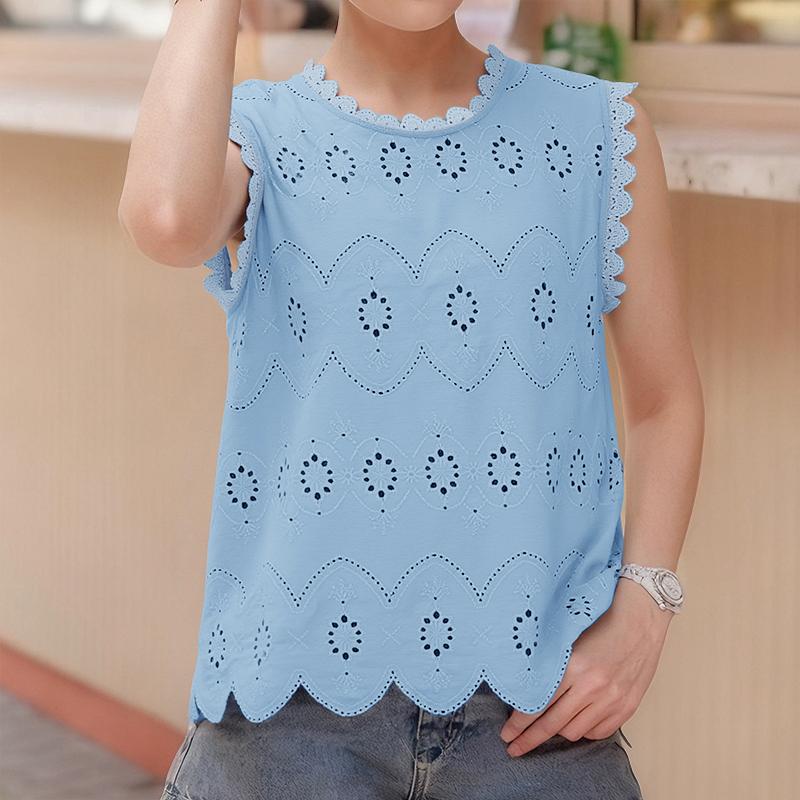 ZANZEA Women Casual Round Neck Summer Sleeveless Patchwork Crochet Tank Tops