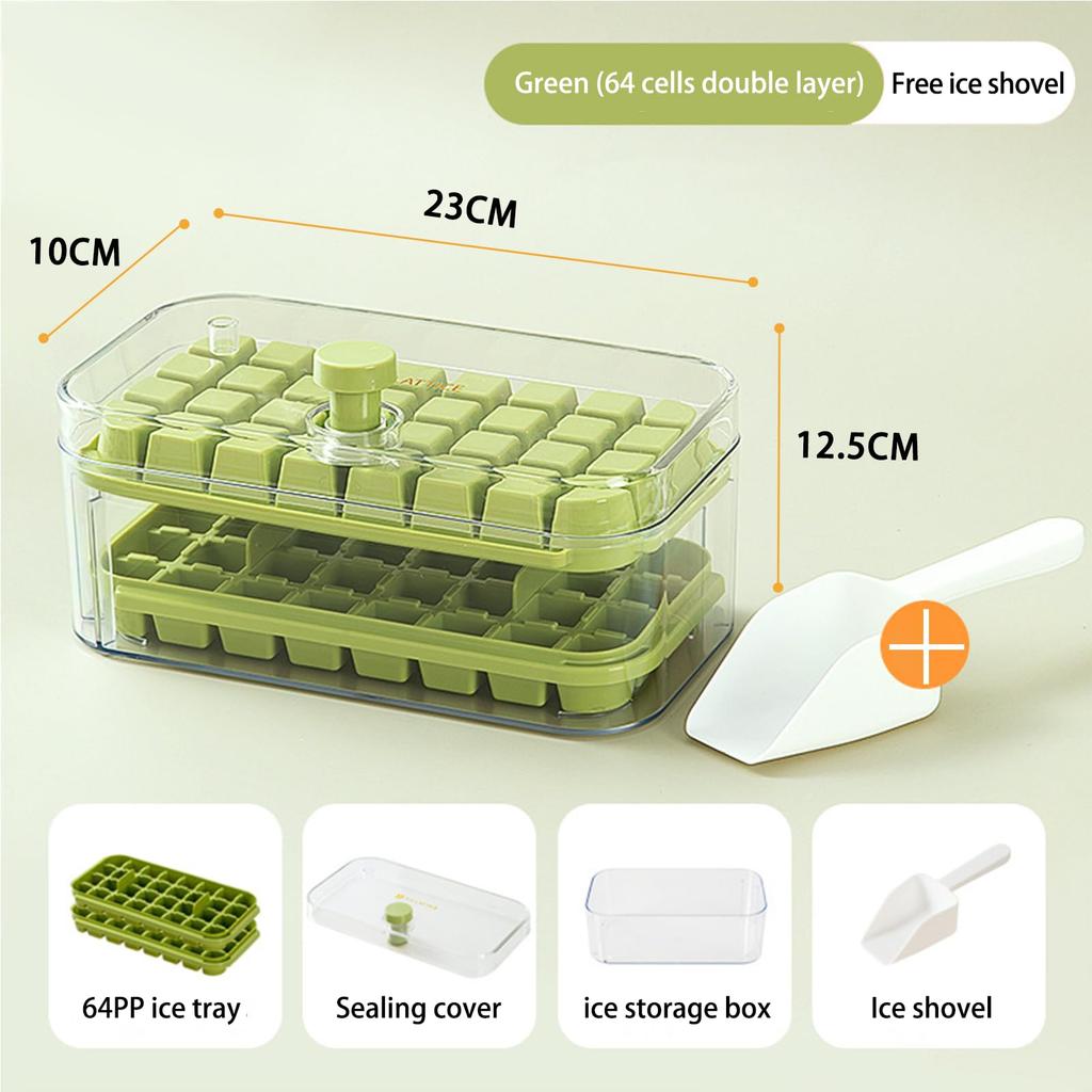 Iskubsbricka med lock, skopa och behållare 64 fack formar snabb insamling av iskuber